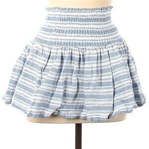 J Crew Women's Blue Striped Cotton Ruffled Pleated Flared Boho Mini Skirt, Sz M